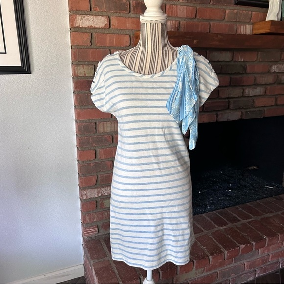Claudie Pierlot Timber Striped Jersey Mini Dress in White Blue Sz 2 - Picture 3 of 10